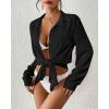 imageBsubseach Swimsuit Coverup for Women Button Down Beach Cover Ups Long Sleeve Shirt Dress Modern Blouse TopBlack