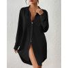 imageBsubseach Swimsuit Coverup for Women Button Down Beach Cover Ups Long Sleeve Shirt Dress Modern Blouse TopBlack