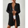 imageBsubseach Swimsuit Coverup for Women Button Down Beach Cover Ups Long Sleeve Shirt Dress Modern Blouse TopBlack
