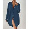 imageBsubseach Swimsuit Coverup for Women Button Down Beach Cover Ups Long Sleeve Shirt Dress Modern Blouse TopNavy Blue