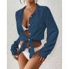 imageBsubseach Swimsuit Coverup for Women Button Down Beach Cover Ups Long Sleeve Shirt Dress Modern Blouse TopNavy Blue