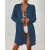 imageBsubseach Swimsuit Coverup for Women Button Down Beach Cover Ups Long Sleeve Shirt Dress Modern Blouse TopNavy Blue