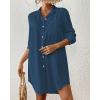imageBsubseach Swimsuit Coverup for Women Button Down Beach Cover Ups Long Sleeve Shirt Dress Modern Blouse TopNavy Blue