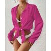 imageBsubseach Swimsuit Coverup for Women Button Down Beach Cover Ups Long Sleeve Shirt Dress Modern Blouse TopRose Red