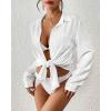 imageBsubseach Swimsuit Coverup for Women Button Down Beach Cover Ups Long Sleeve Shirt Dress Modern Blouse TopWhite