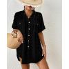 imageBsubseach Swimsuit Coverup for Women Button Down Beach Shirt Swiss Dot Bathing Suit Cover Up Blouse with PocketsBlack