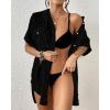 imageBsubseach Swimsuit Coverup for Women Button Down Beach Shirt Swiss Dot Bathing Suit Cover Up Blouse with PocketsBlack