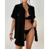 imageBsubseach Swimsuit Coverup for Women Button Down Beach Shirt Swiss Dot Bathing Suit Cover Up Blouse with PocketsBlack