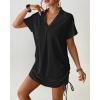 imageBsubseach Swimsuit Coverup for Women V Neck Bathing Suit Cover Up Short Sleeve Bikini Dress Shirt With PocketsBlack