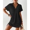 imageBsubseach Swimsuit Coverup for Women V Neck Bathing Suit Cover Up Short Sleeve Bikini Dress Shirt With PocketsBlack