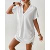 imageBsubseach Swimsuit Coverup for Women V Neck Bathing Suit Cover Up Short Sleeve Bikini Dress Shirt With PocketsWhite