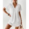 imageBsubseach Swimsuit Coverup for Women V Neck Bathing Suit Cover Up Short Sleeve Bikini Dress Shirt With PocketsWhite