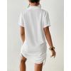 imageBsubseach Swimsuit Coverup for Women V Neck Bathing Suit Cover Up Short Sleeve Bikini Dress Shirt With PocketsWhite