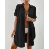imageBsubseach Swimsuit Coverup for Women V Neck Bathing Suit Cover Up Short Sleeve Causal Bikini Button Down ShirtBlack