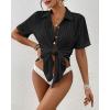 imageBsubseach Swimsuit Coverup for Women V Neck Bathing Suit Cover Up Short Sleeve Causal Bikini Button Down ShirtBlack