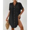 imageBsubseach Swimsuit Coverup for Women V Neck Bathing Suit Cover Up Short Sleeve Causal Bikini Button Down ShirtBlack