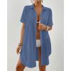 imageBsubseach Swimsuit Coverup for Women V Neck Bathing Suit Cover Up Short Sleeve Causal Bikini Button Down ShirtBlue