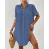 imageBsubseach Swimsuit Coverup for Women V Neck Bathing Suit Cover Up Short Sleeve Causal Bikini Button Down ShirtBlue