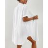 imageBsubseach Swimsuit Coverup for Women V Neck Bathing Suit Cover Up Short Sleeve Causal Bikini Button Down ShirtWhite
