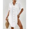 imageBsubseach Swimsuit Coverup for Women V Neck Bathing Suit Cover Up Short Sleeve Causal Bikini Button Down ShirtWhite