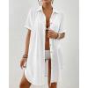 imageBsubseach Swimsuit Coverup for Women V Neck Bathing Suit Cover Up Short Sleeve Causal Bikini Button Down ShirtWhite