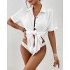 imageBsubseach Swimsuit Coverup for Women V Neck Bathing Suit Cover Up Short Sleeve Causal Bikini Button Down ShirtWhite