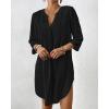 imageBsubseach Swimsuit Coverup for Women VNeck Bathing Suit Cover Up Summer Causal Short Sleeve Beach DressBlack
