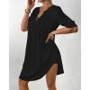 imageBsubseach Swimsuit Coverup for Women VNeck Bathing Suit Cover Up Summer Causal Short Sleeve Beach DressBlack