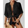 imageBsubseach Women Beach Shirt Bathing Suit Cover Up Embroidered Lapel Blouses Button Down Collar TopsLblack