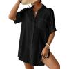 imageBsubseach Women Beach Shirt Bathing Suit Cover Up Embroidered Lapel Blouses Button Down Collar TopsLblack