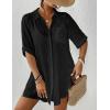 imageBsubseach Women Beach Shirt Bathing Suit Cover Up Embroidered Lapel Blouses Button Down Collar TopsLblack