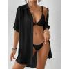 imageBsubseach Women Beach Shirt Bathing Suit Cover Up Embroidered Lapel Blouses Button Down Collar TopsLblack