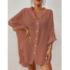 imageBsubseach Women Button Down Beach Shirt Cover Up for Swimwear Blouse TopsPbrick Red