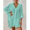 imageBsubseach Women Button Down Beach Shirt Cover Up for Swimwear Blouse TopsPlight Cyan