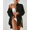 imageBsubseach Women Button Down Rolled Cuffed Long Sleeve Shirt Side Slit Collared Blouses with Pockets Oversized Rayon TopsBlack