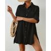imageBsubseach Women Button Down Rolled Cuffed Long Sleeve Shirt Side Slit Collared Blouses with Pockets Oversized Rayon TopsBlack