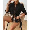 imageBsubseach Women Button Down Rolled Cuffed Long Sleeve Shirt Side Slit Collared Blouses with Pockets Oversized Rayon TopsBlack