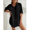 imageBsubseach Women Button Down Rolled Cuffed Long Sleeve Shirt Side Slit Collared Blouses with Pockets Oversized Rayon TopsBlack1