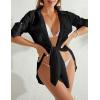 imageBsubseach Women Button Down Rolled Cuffed Long Sleeve Shirt Side Slit Collared Blouses with Pockets Oversized Rayon TopsBlack1