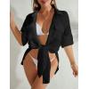 imageBsubseach Women Button Down Rolled Cuffed Long Sleeve Shirt Side Slit Collared Blouses with Pockets Oversized Rayon TopsBlack1