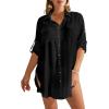 imageBsubseach Women Button Down Rolled Cuffed Long Sleeve Shirt Side Slit Collared Blouses with Pockets Oversized Rayon TopsBlack1