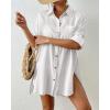 imageBsubseach Women Button Down Rolled Cuffed Long Sleeve Shirt Side Slit Collared Blouses with Pockets Oversized Rayon TopsWhite