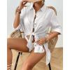 imageBsubseach Women Button Down Rolled Cuffed Long Sleeve Shirt Side Slit Collared Blouses with Pockets Oversized Rayon TopsWhite
