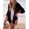 imageBsubseach Women Long Sleeve Beach Shirt Blouses Bathing Suit Cover Up Button Down CollarBlack