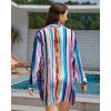 imageBsubseach Women Long Sleeve Beach Shirt Blouses Bathing Suit Cover Up Button Down CollarBlue Yellow Mix