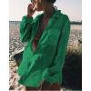 imageBsubseach Women Long Sleeve Beach Shirt Blouses Bathing Suit Cover Up Button Down CollarGblackish Green