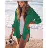 imageBsubseach Women Long Sleeve Beach Shirt Blouses Bathing Suit Cover Up Button Down CollarGblackish Green