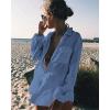 imageBsubseach Women Long Sleeve Beach Shirt Blouses Bathing Suit Cover Up Button Down CollarGblue