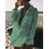 imageBsubseach Women Long Sleeve Beach Shirt Blouses Bathing Suit Cover Up Button Down CollarGgreen