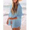 imageBsubseach Women Long Sleeve Beach Shirt Blouses Bathing Suit Cover Up Button Down CollarGlight Blue